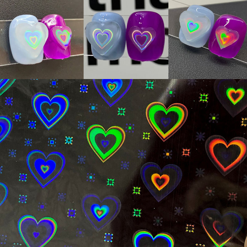 Nail Art Lotso - 2pcs Holographic Aurora Heart Nail Sticker