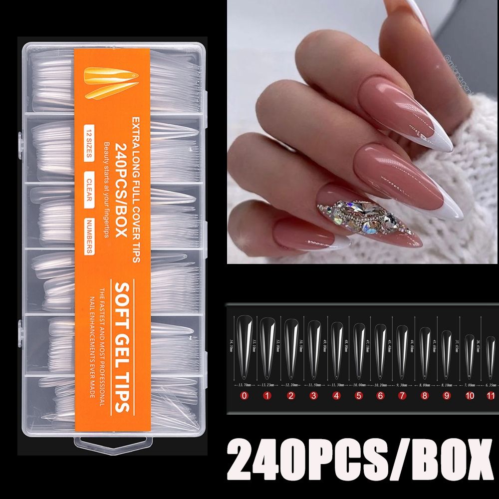 Nail Art Xxl - 240Pcs/Box Transparent XXL Full/Half Cover Acrylic