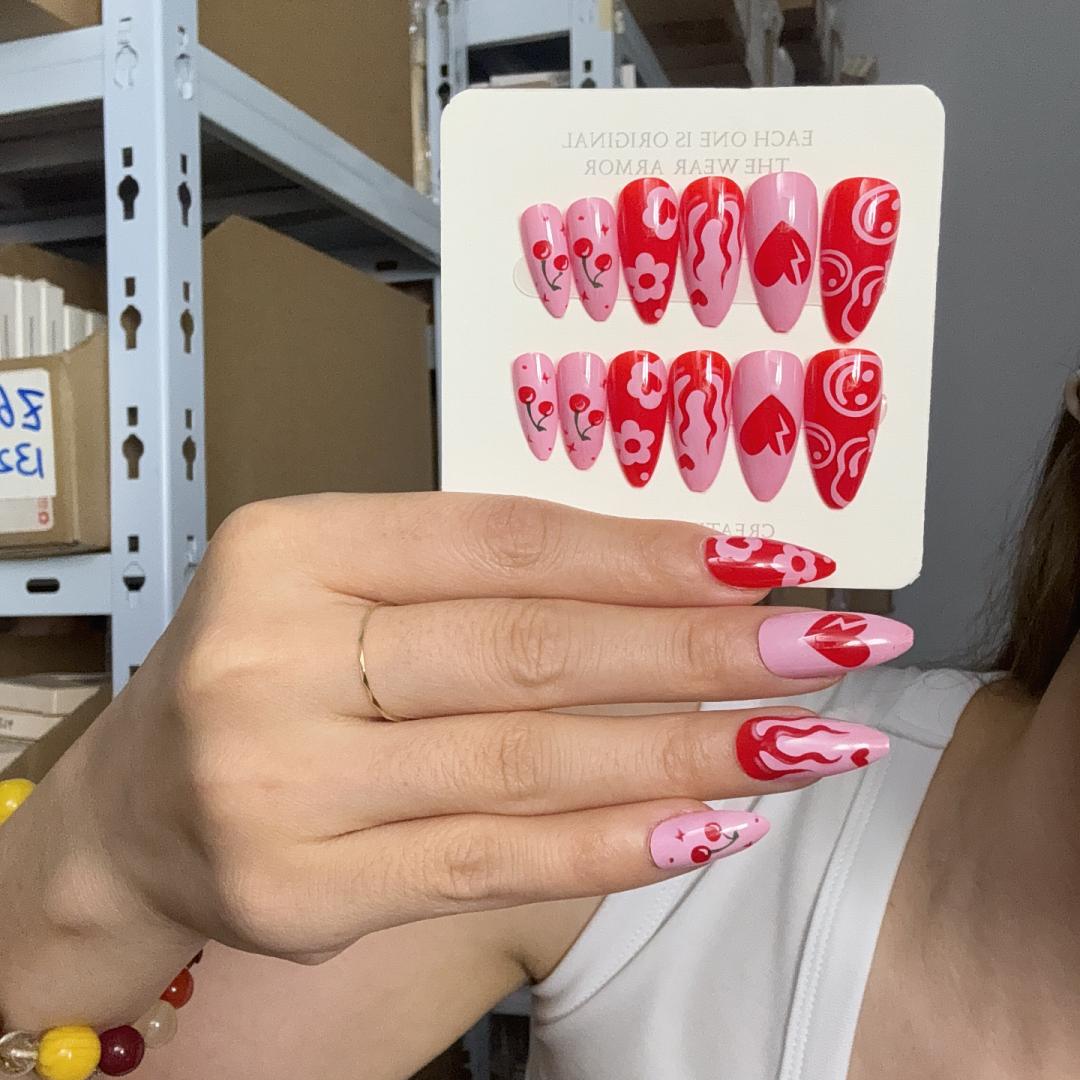 Nail Art Red - 24pcs/box Removable Easy-to-Wear False Nail Set