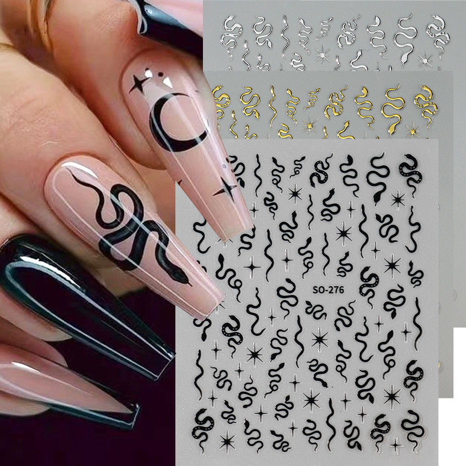 Nail Art Gothic - 3pcs 3D Black Snake Nail Art