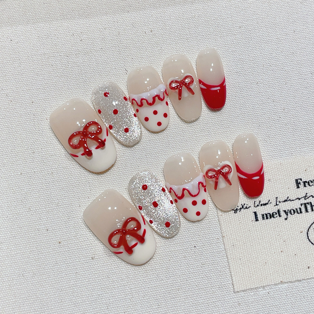 10pcs Short Oval Handmade Pres - огляд і ціна Nail Art Red