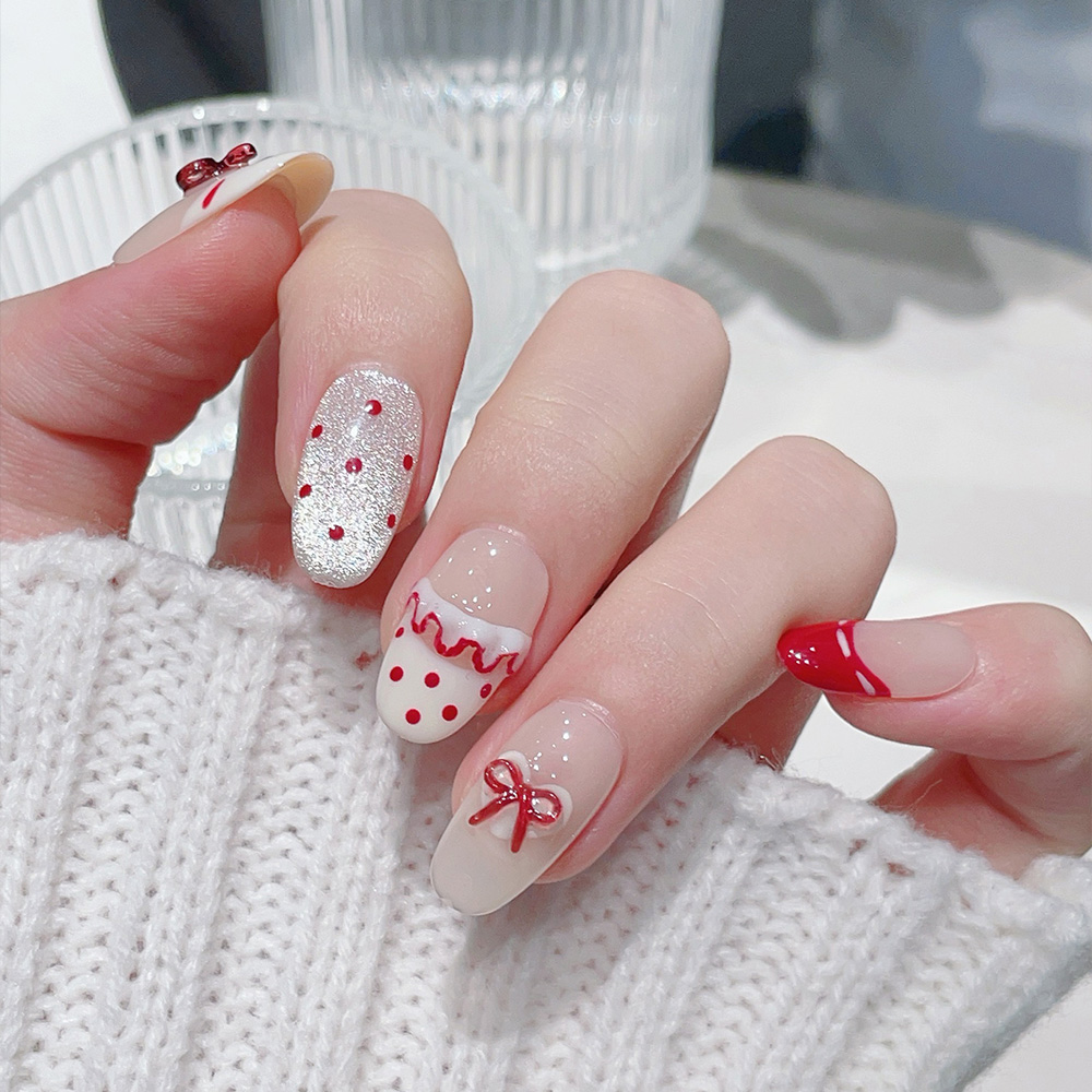 10pcs Short Oval Handmade Pres - огляд і ціна Nail Art Red
