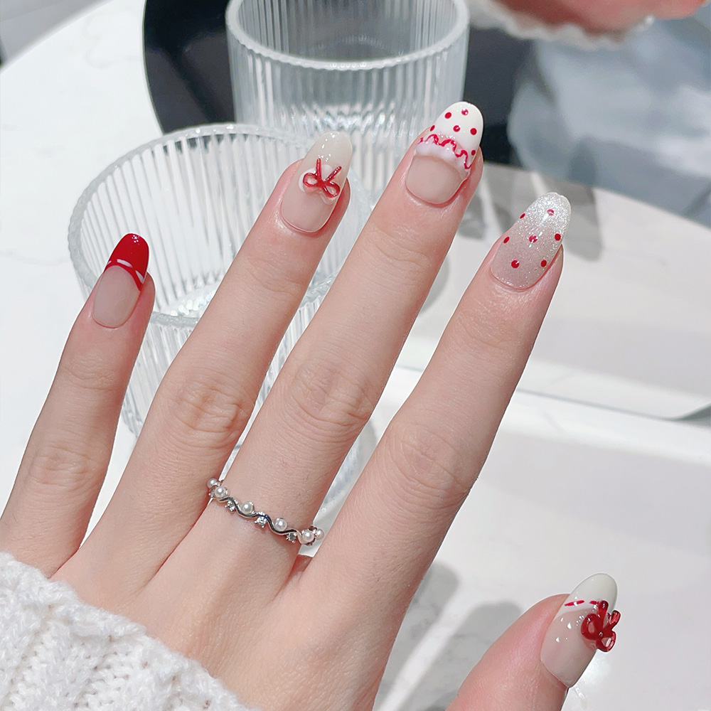 10pcs Short Oval Handmade Pres - огляд і ціна Nail Art Red