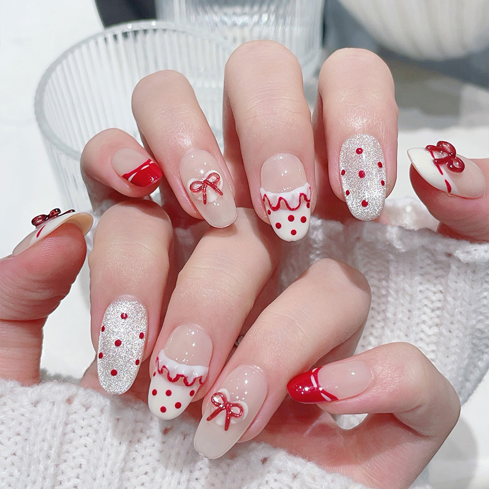 10pcs Short Oval Handmade Pres - огляд і ціна Nail Art Red