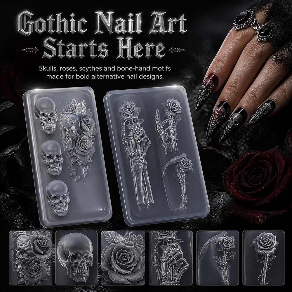 2Pcs Set Dark Rose Skull Silic - огляд і ціна Nail Art Gothic