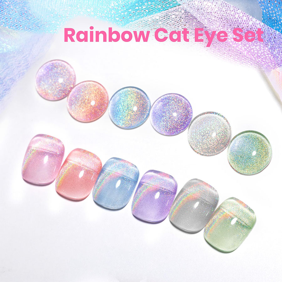 QAZIXU 1/6 Pcs Rainbow Cat Eye - огляд і ціна Nail Art Rainbow