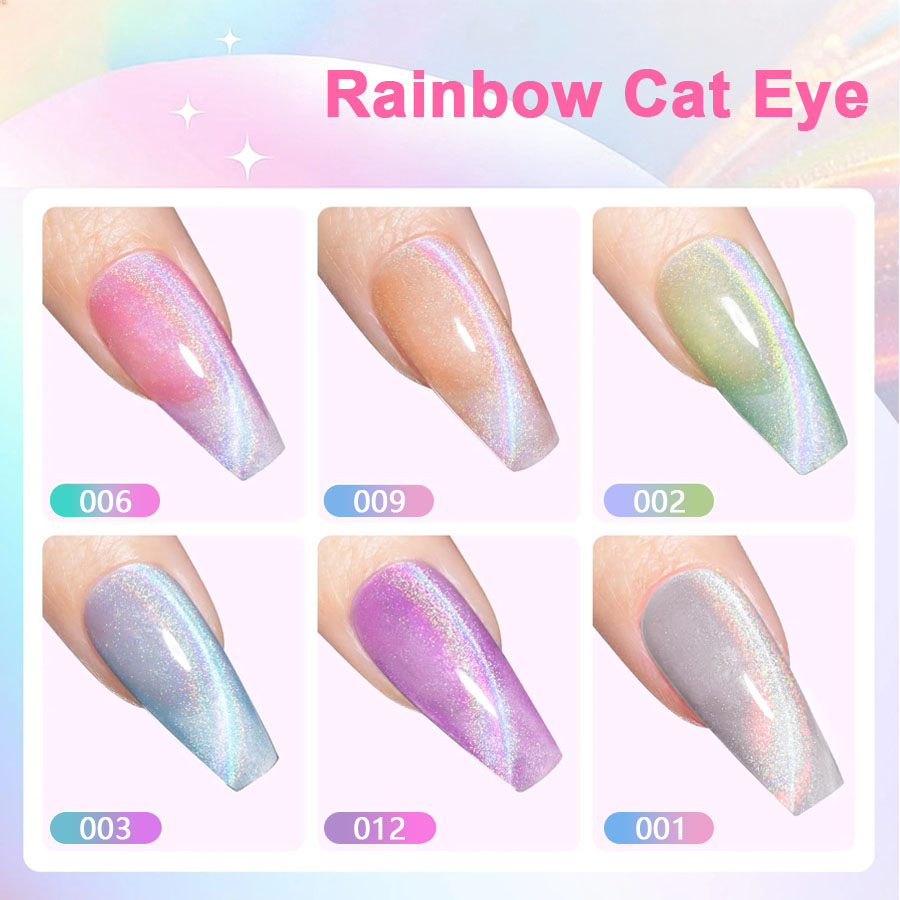 QAZIXU 1/6 Pcs Rainbow Cat Eye - огляд і ціна Nail Art Rainbow