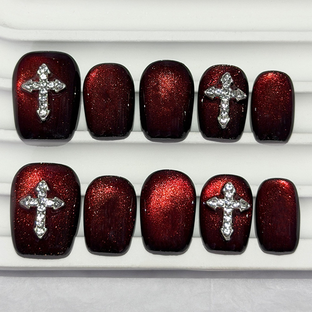 10 Pieces Dark Red Cat Eye Han - огляд і ціна Nail Art Red