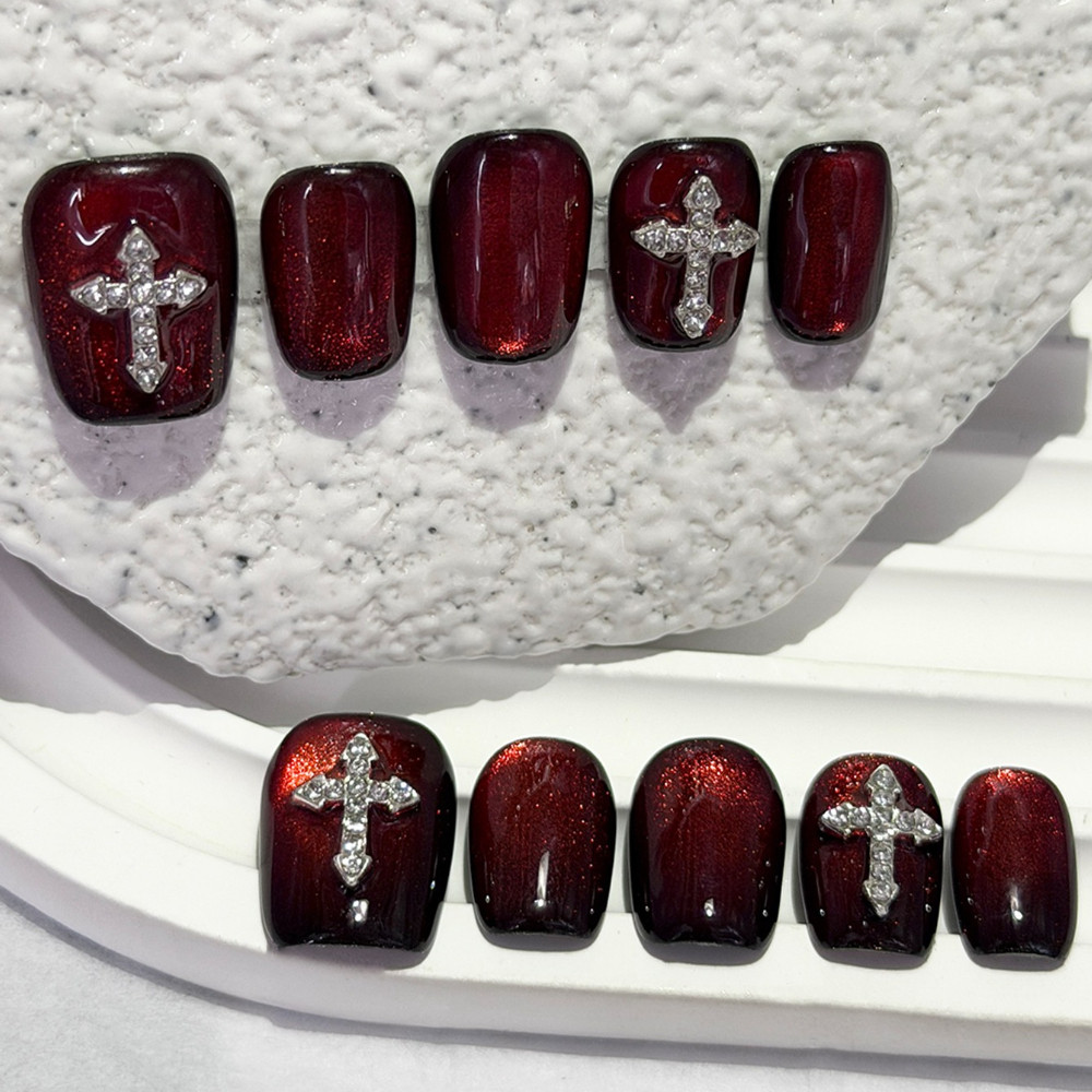 10 Pieces Dark Red Cat Eye Han - огляд і ціна Nail Art Red
