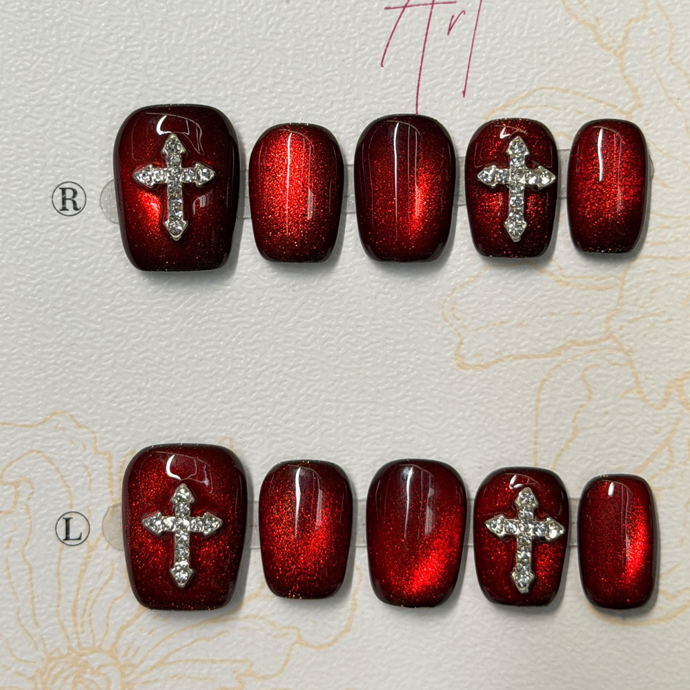10 Pieces Dark Red Cat Eye Han - огляд і ціна Nail Art Red