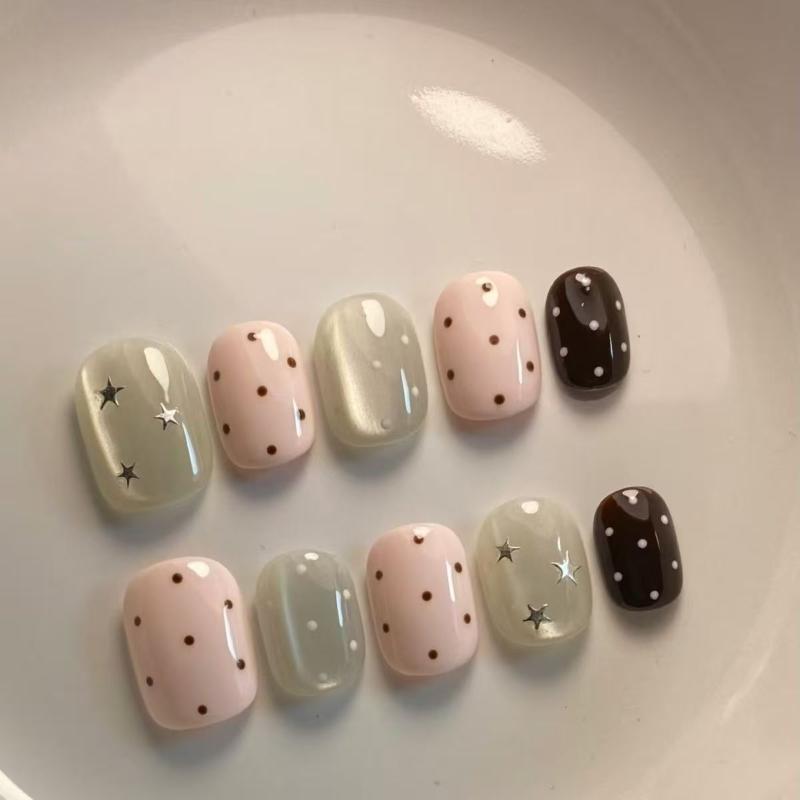 Hot 10Pcs Pink Polka Dot Star  - огляд і ціна Nail Art Cat Eye Pink