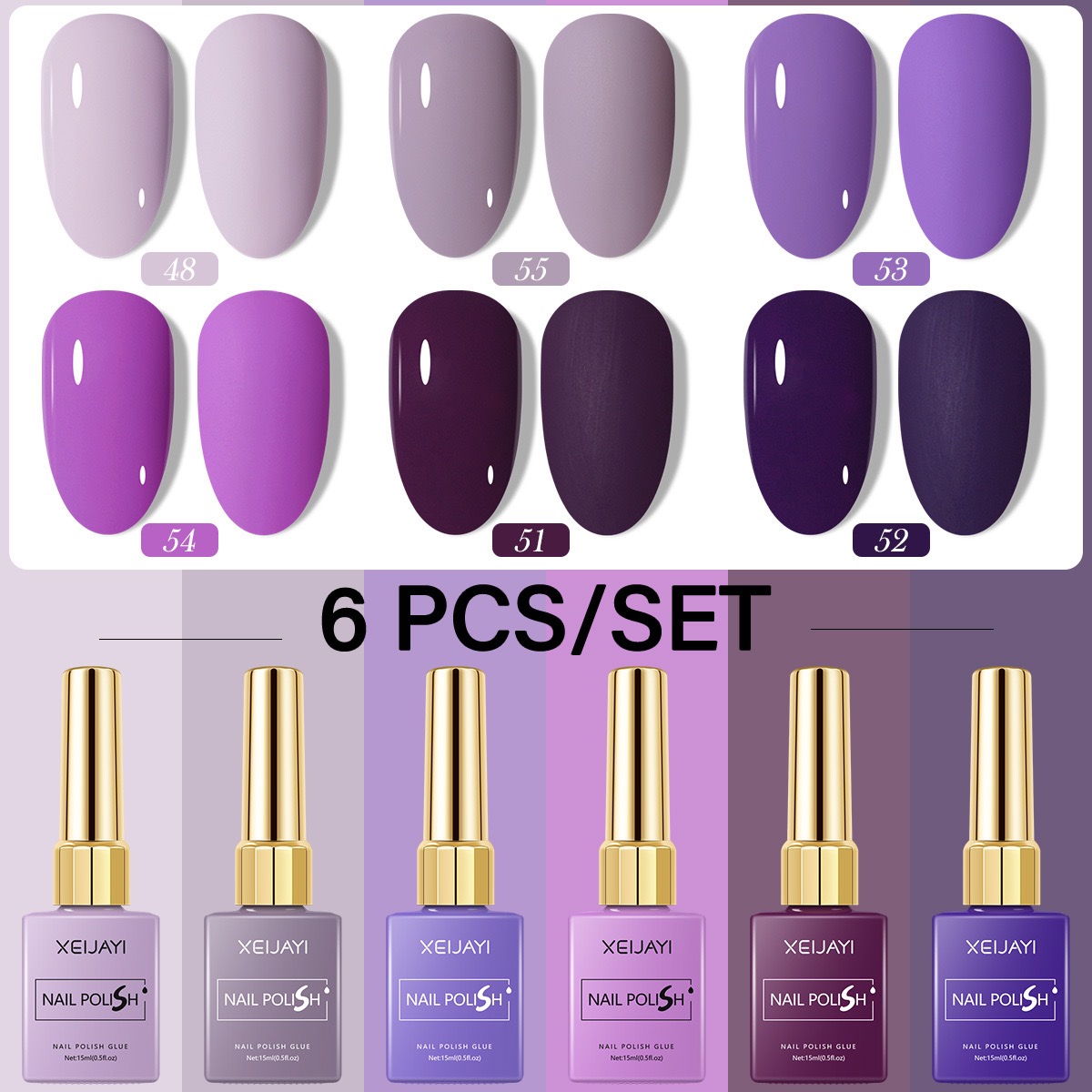 6PCS/SET 15ml Gel Nail Polish  - огляд і ціна Nail Art Violet