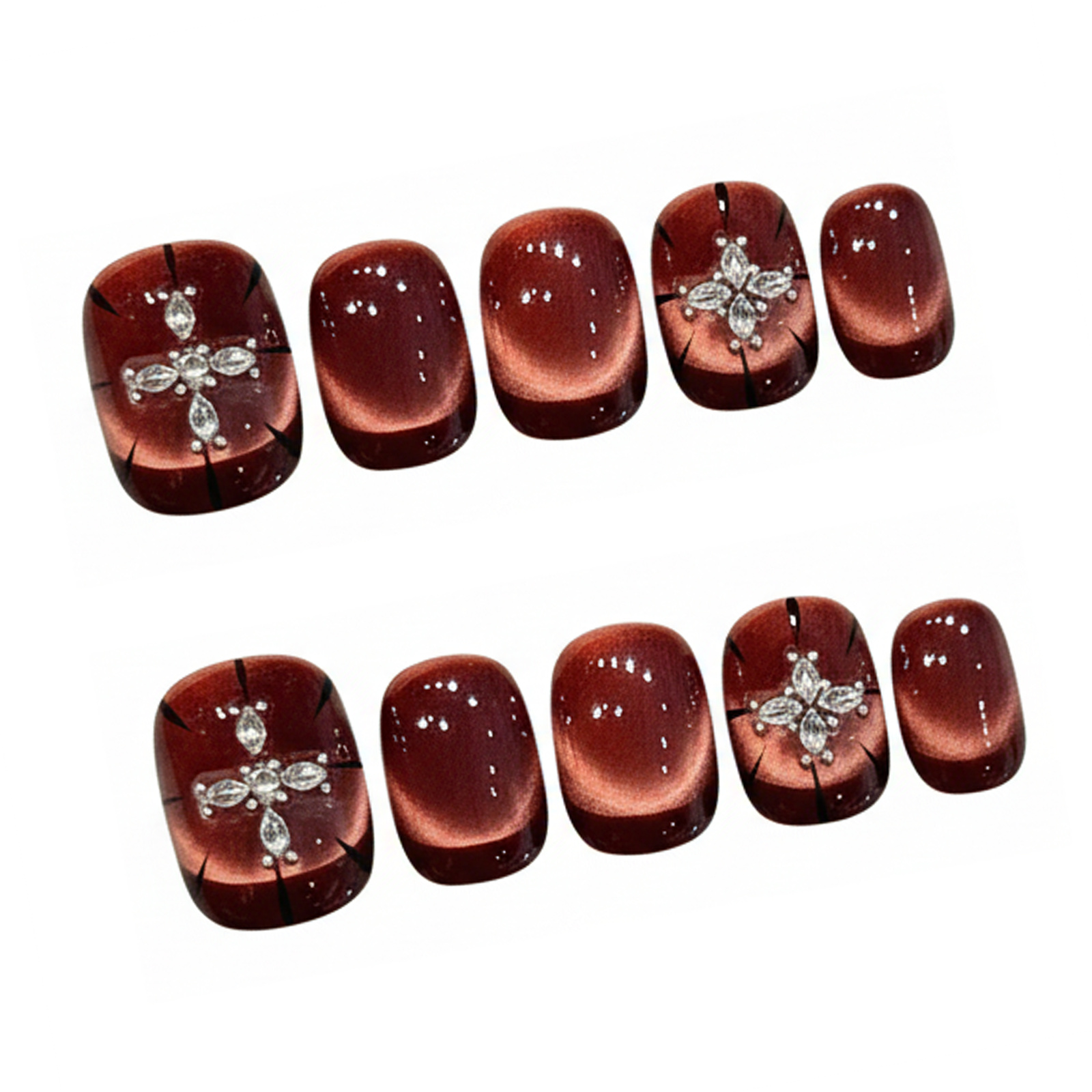 10pcs Wine-red Cat's Eye Press - огляд і ціна Nail Art Red