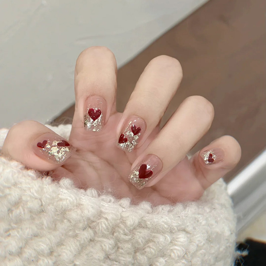 24pcs/set Short Square fake na - огляд і ціна Nail Art Red