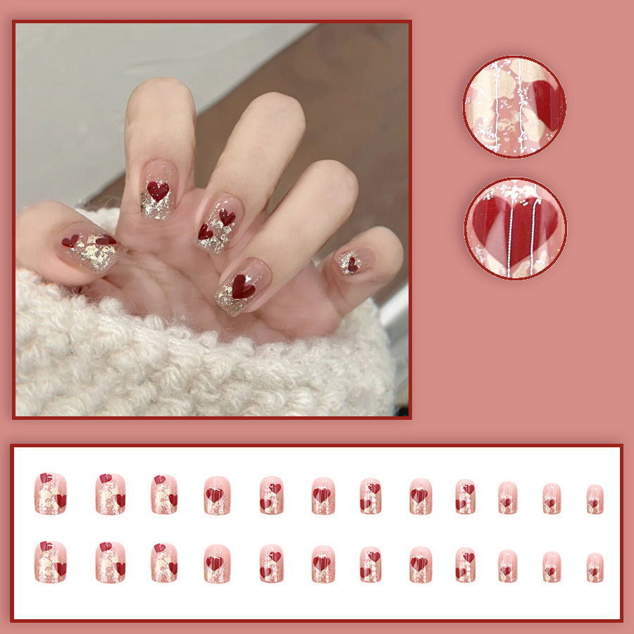 24pcs/set Short Square fake na - огляд і ціна Nail Art Red