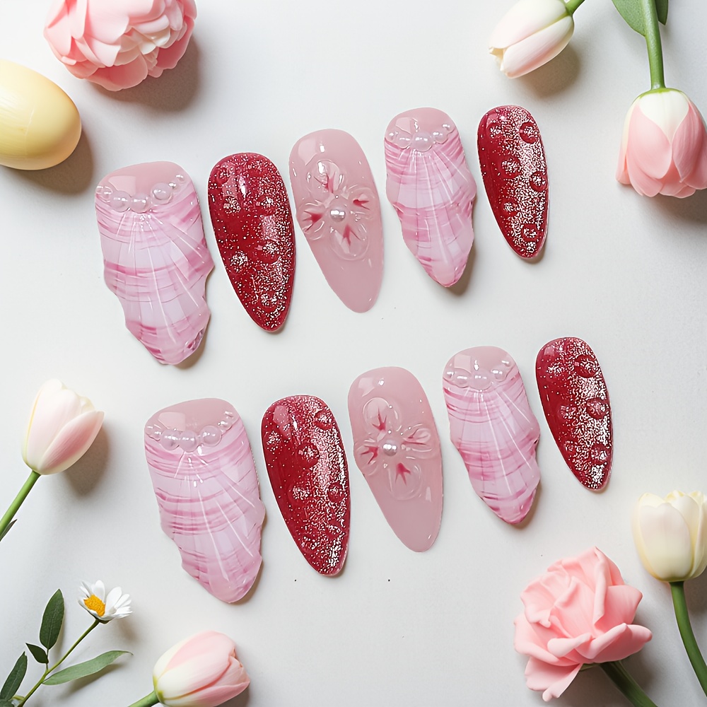 10pcs Medium Almond Handmade P - огляд і ціна Nail Art Red