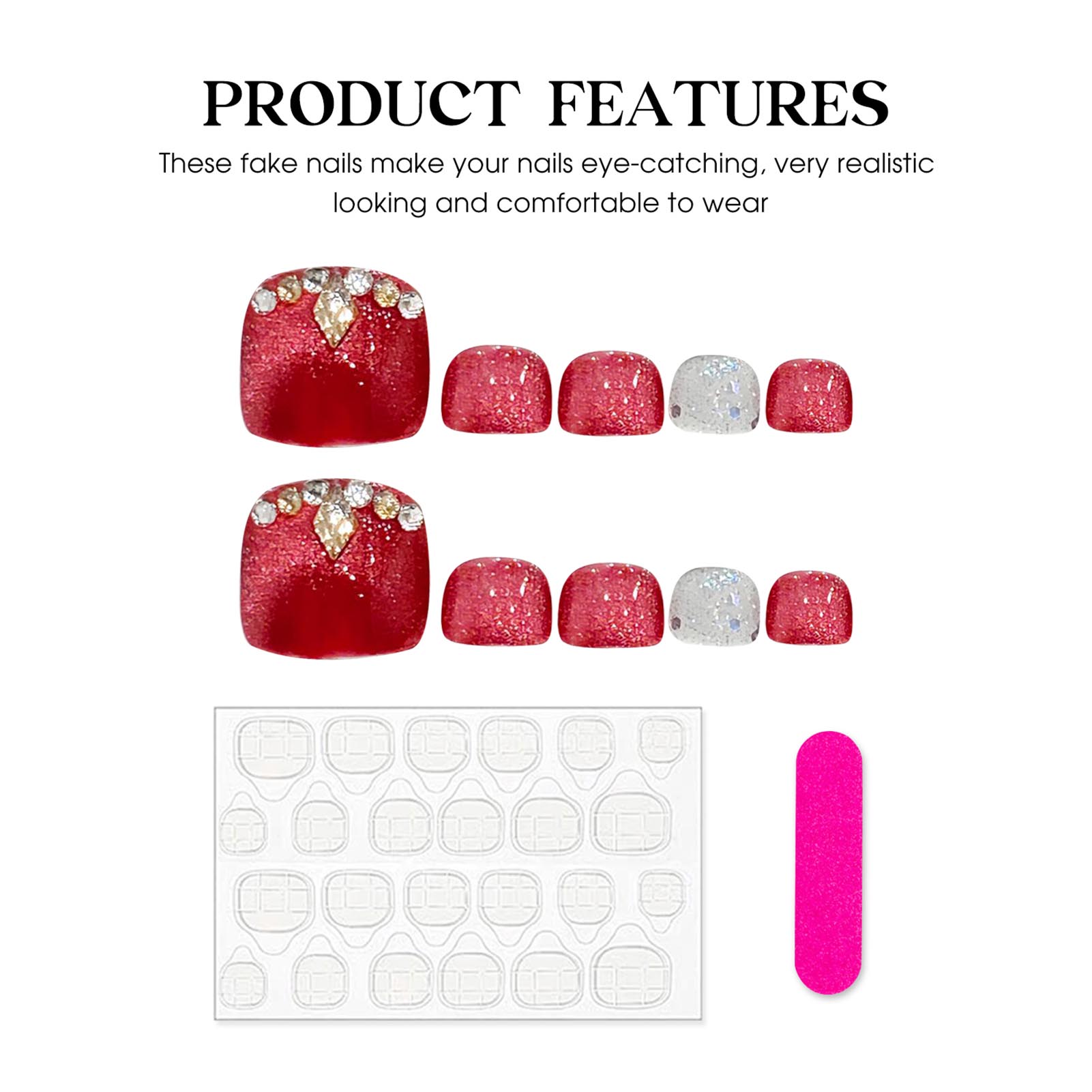 Handmade Press on Toenails Squ - огляд і ціна Nail Art Red