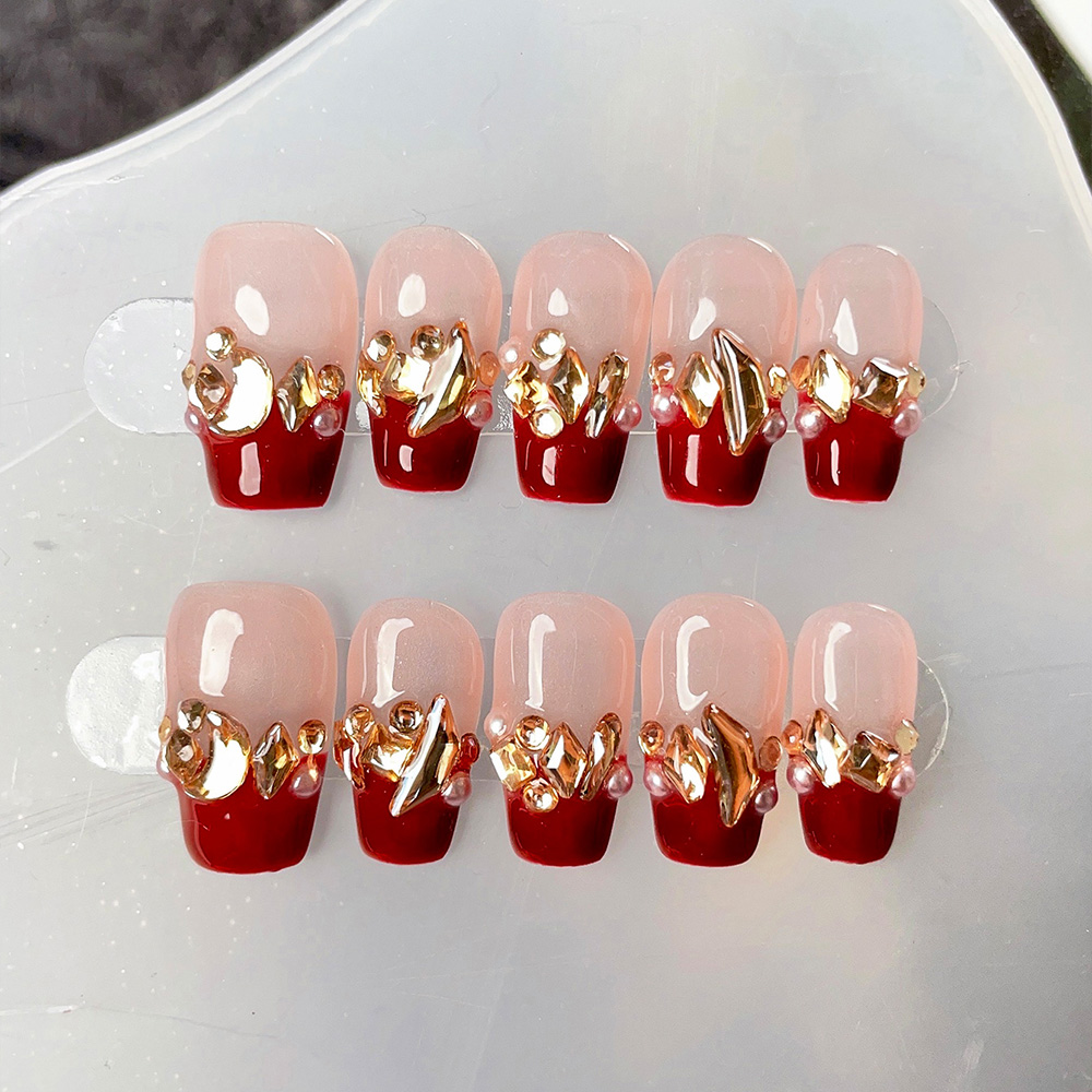 10pcs Short Trapezoid Handmade - огляд і ціна Nail Art Red
