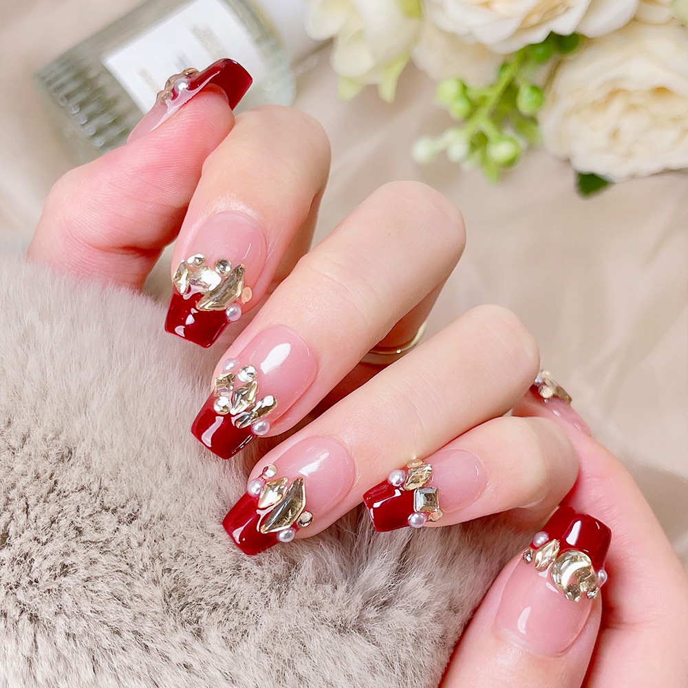10pcs Short Trapezoid Handmade - огляд і ціна Nail Art Red