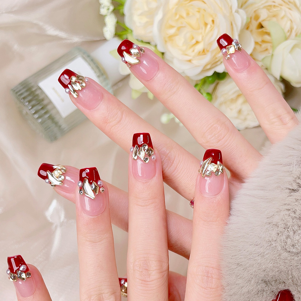 10pcs Short Trapezoid Handmade - огляд і ціна Nail Art Red