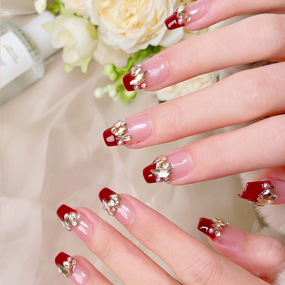 10pcs Short Trapezoid Handmade - огляд і ціна Nail Art Red