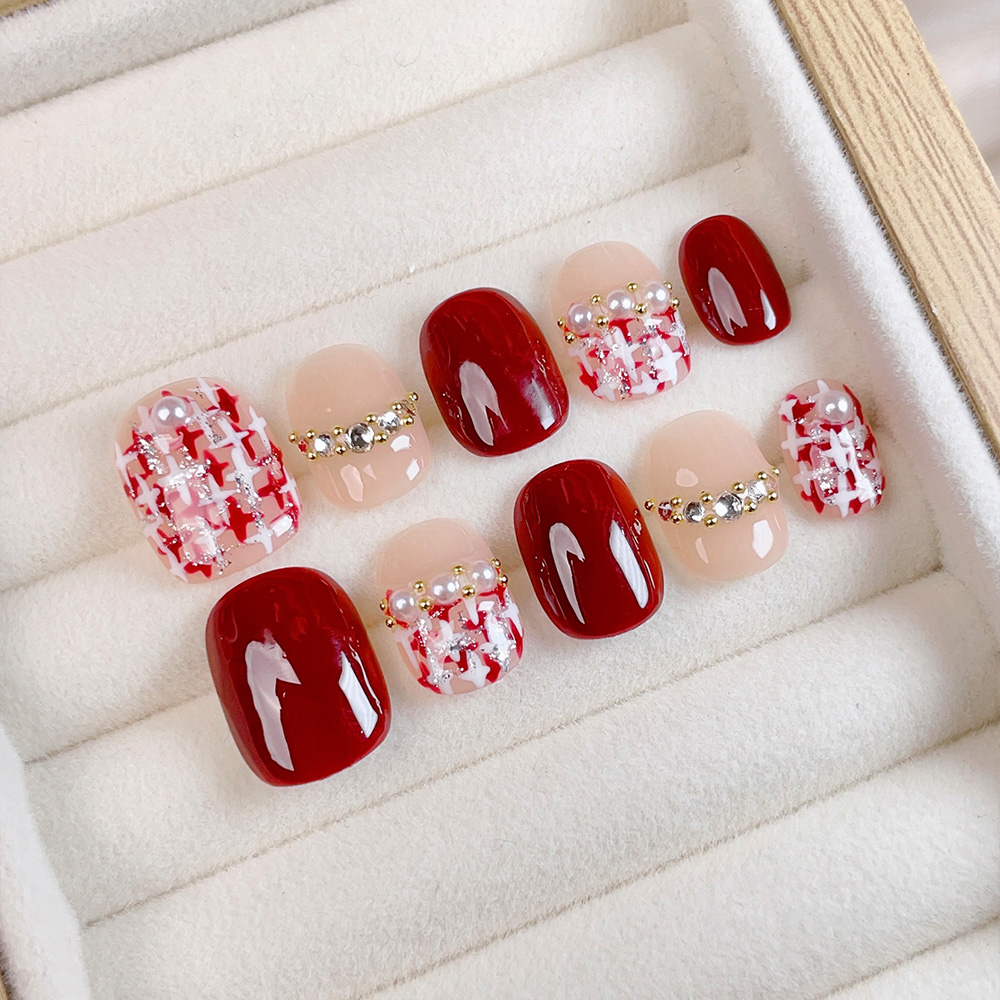 10pcs Short Square Round Handm - огляд і ціна Nail Art Red