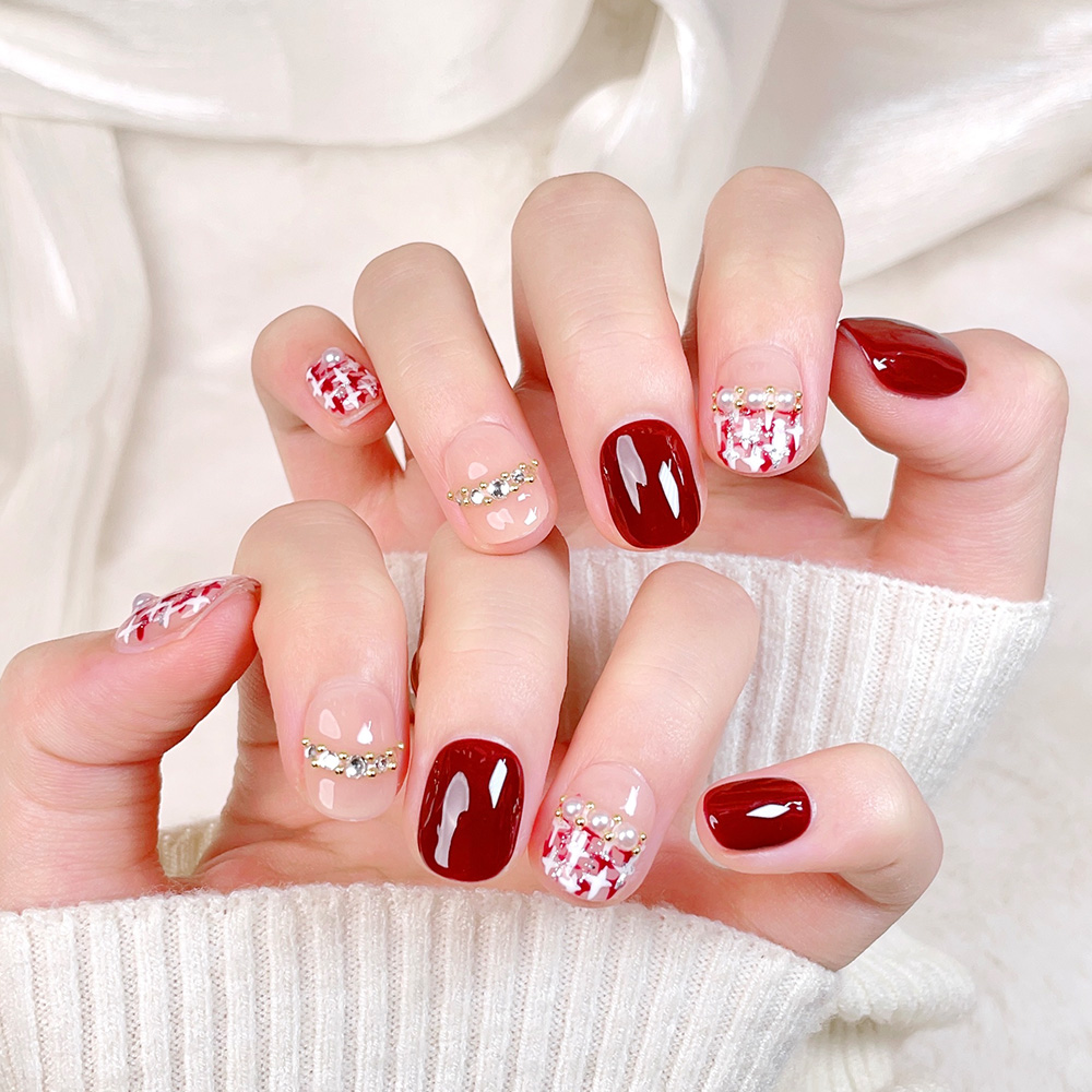 10pcs Short Square Round Handm - огляд і ціна Nail Art Red