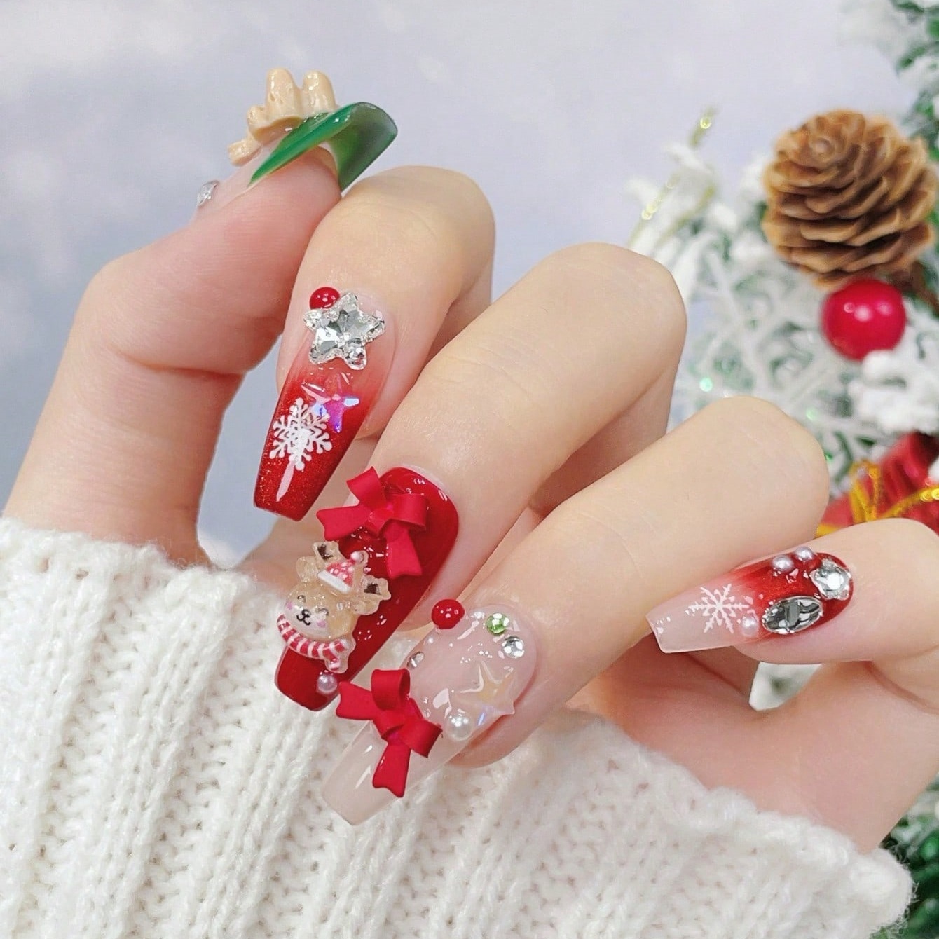 10pcs Handmade Coffin Shaped N - огляд і ціна Nail Art Red